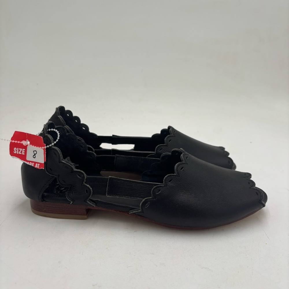 Bali Elf Women’s 8 Black Leather Hazy Sun Peep Toe Flats